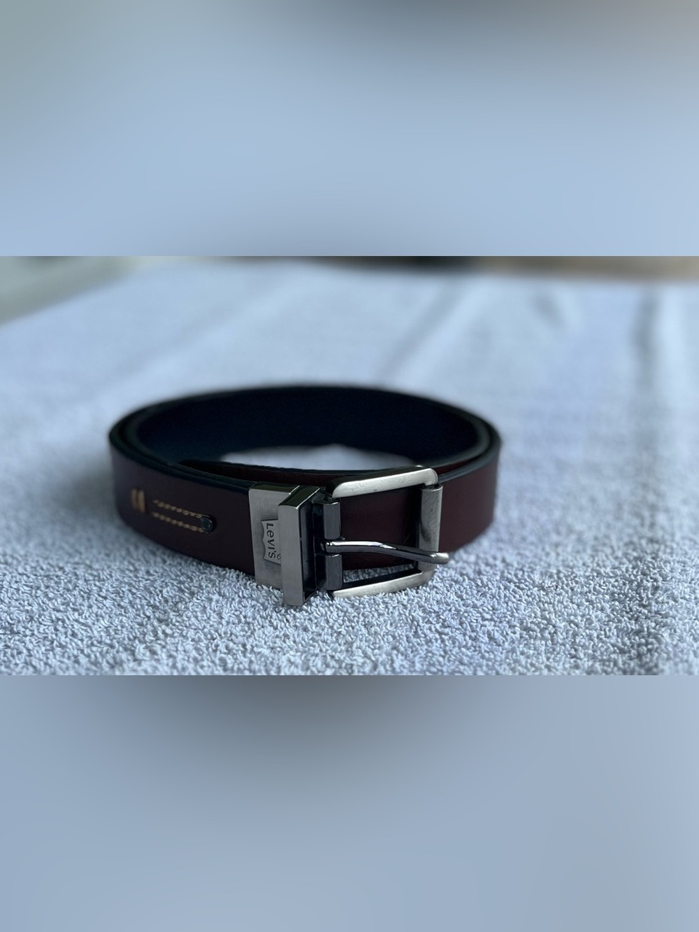 Levi's Men's Dark Brown Leather Belt with Silver Buckle